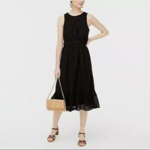 NEW J. Crew Black Eyelet Ruffle Trim Dress Wmns Sz 6